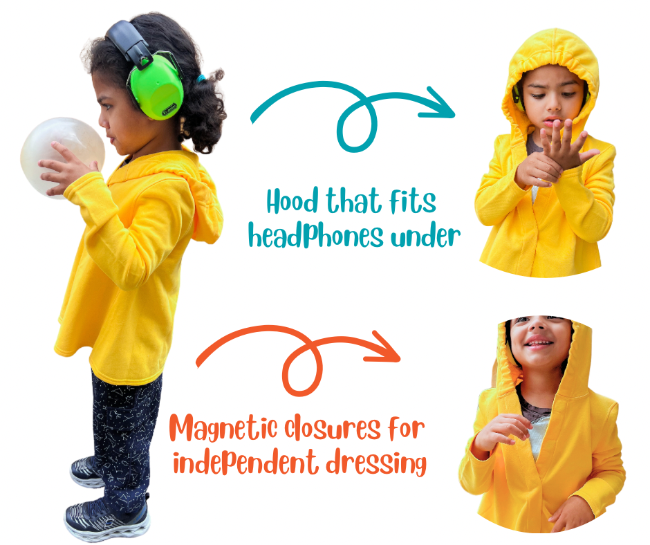 Sensory friendly magnetic closure hoodie, view 3