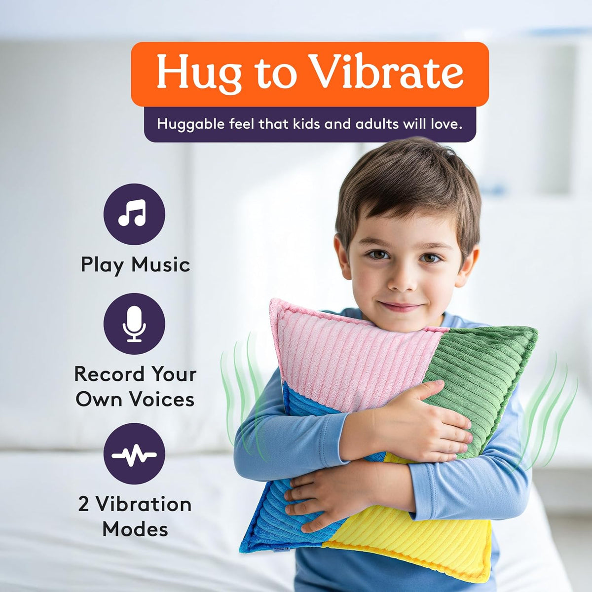 Ribbed square vibrating sensory pillow, view 3