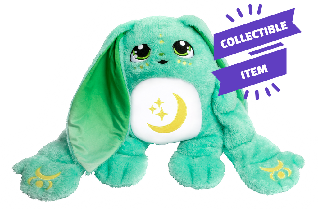 Echo, a green jumbo 5lb weighted Moon Pal plush