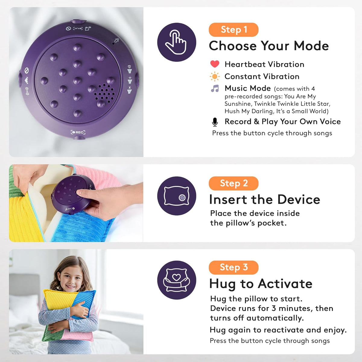 Ribbed square vibrating sensory pillow, view 4