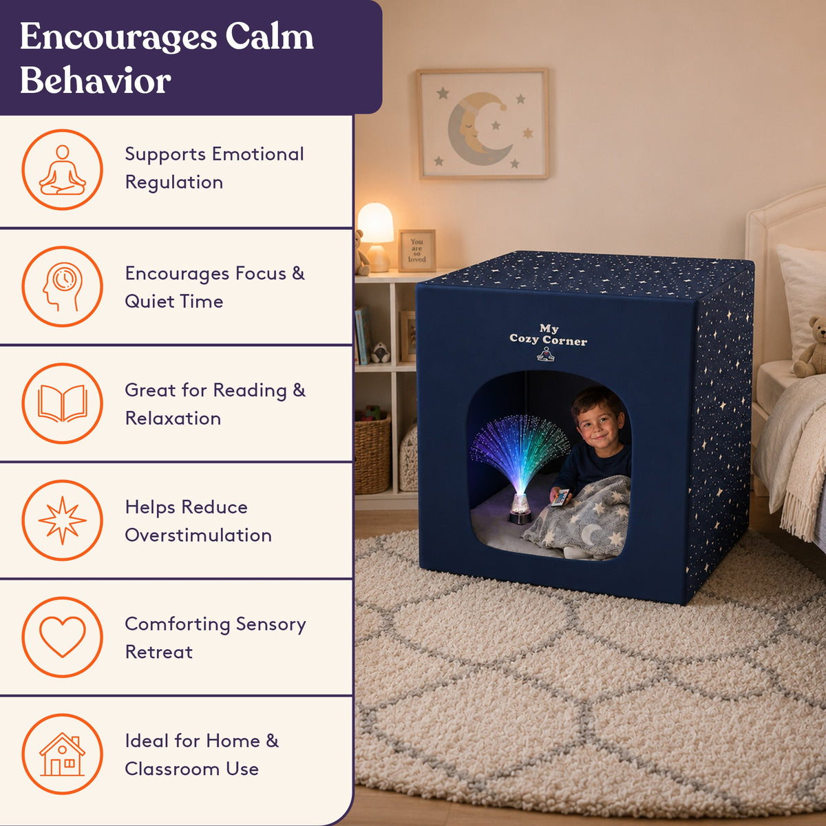 Blackout sensory tent benefits graphic
