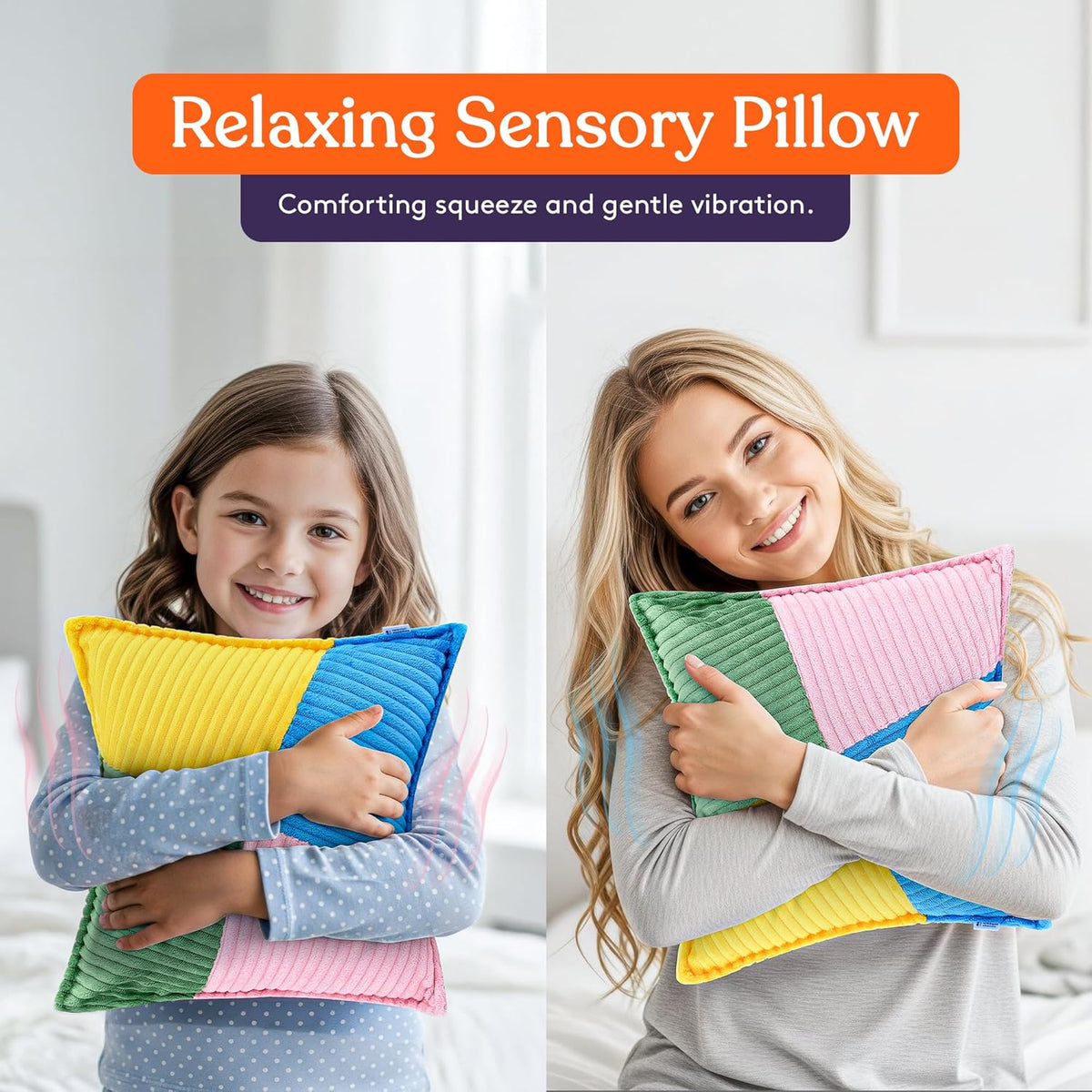 Ribbed square vibrating sensory pillow, view 6