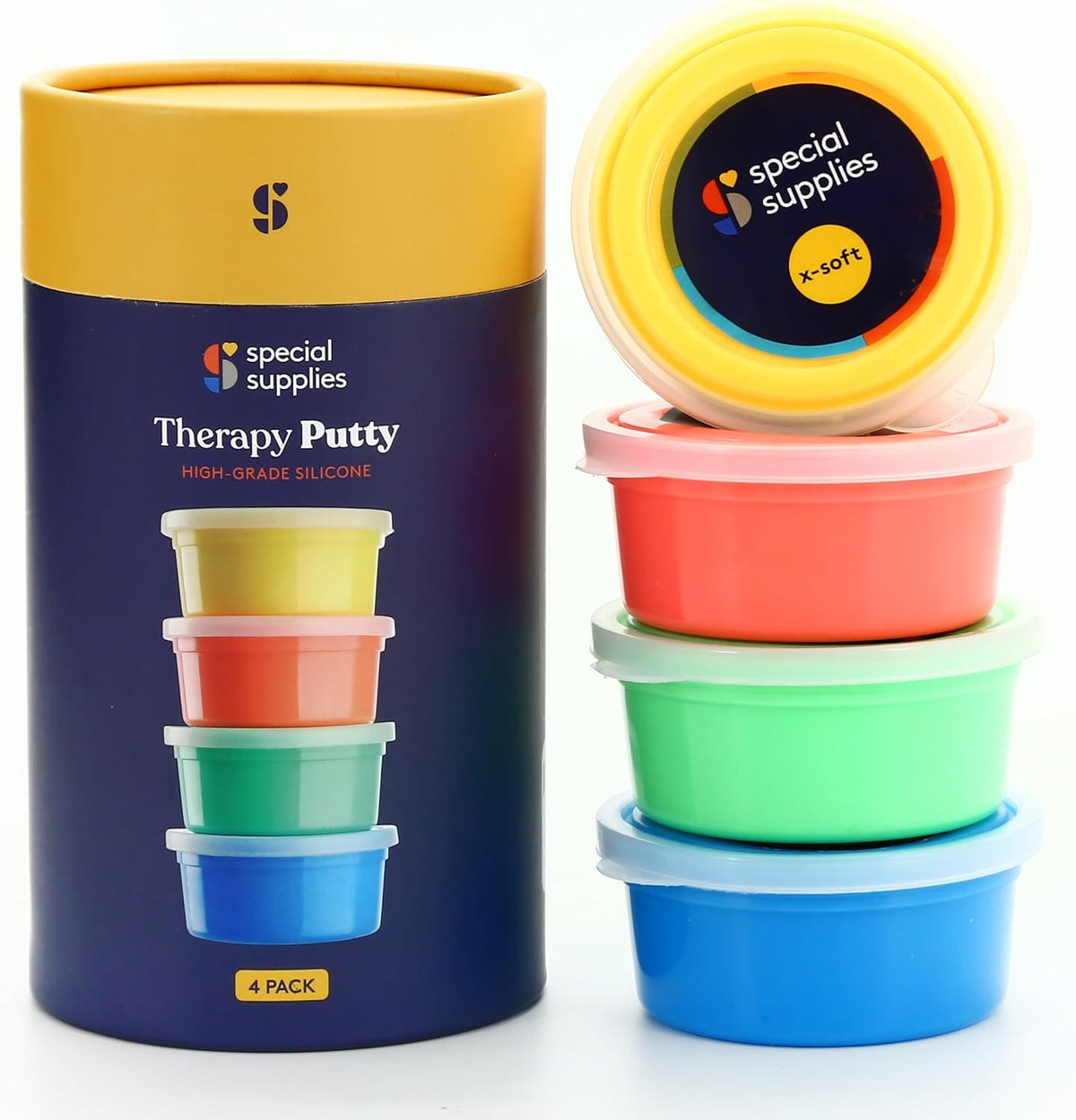 Therapy putty gift set with four tubs in four strengths