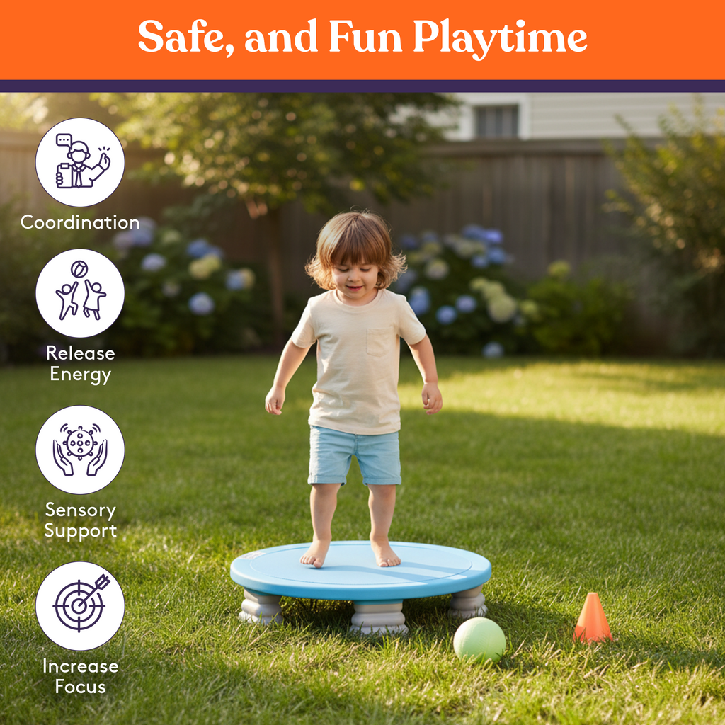 Kids trampoline board benefits graphic