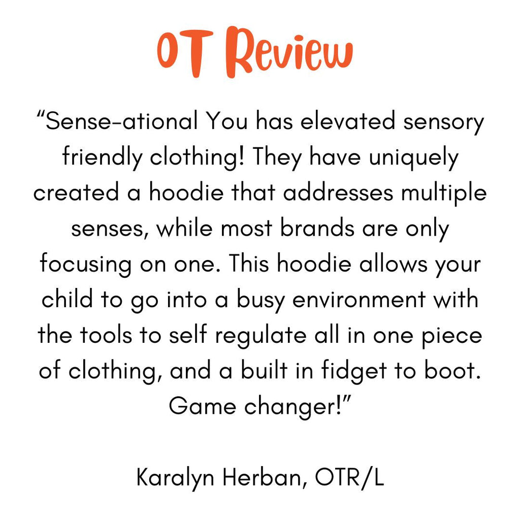 Kids QuietSense sound reducing hoodie, occupational therapist recommended graphic