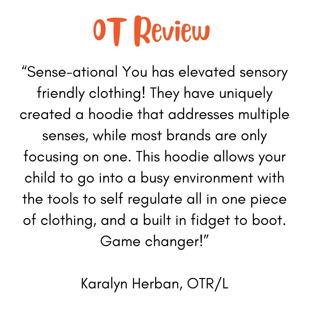 Kids QuietSense sound reducing hoodie, occupational therapist recommended graphic