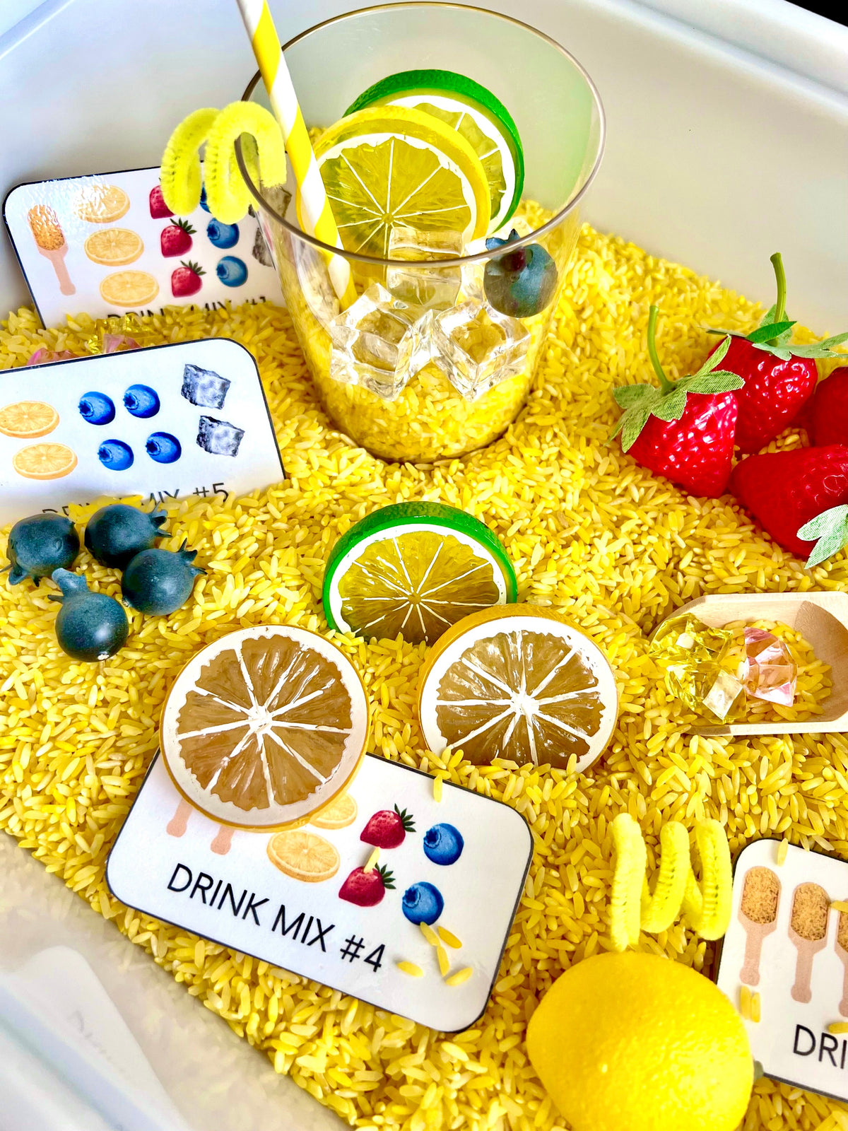 Lemonade stand sensory bin learning kit