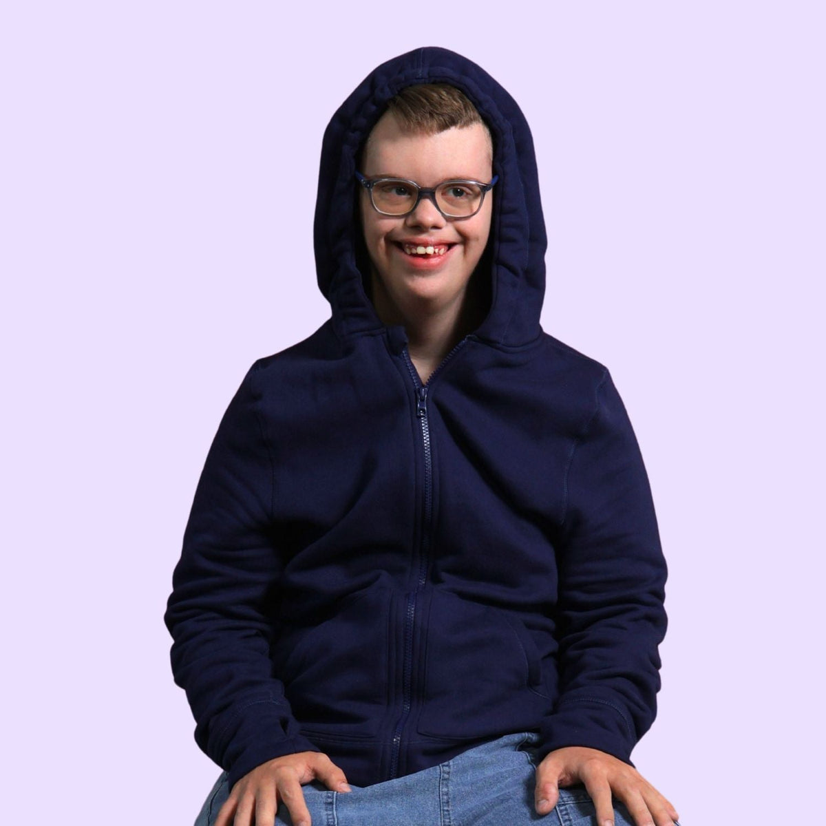 Adult QuietSense zip-front sound reducing sensory hoodie in navy