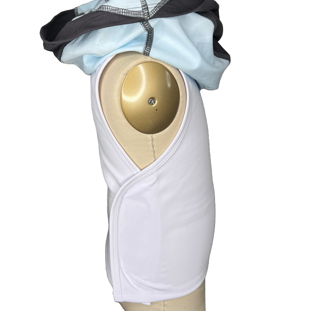 Kids sensory compression t-shirt in gray and mint, side view