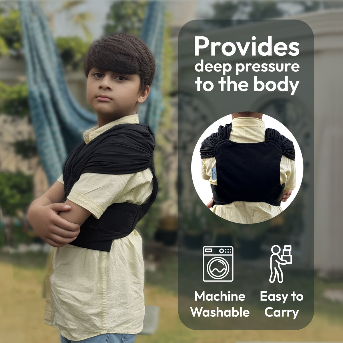 Wearable Hug compression vest in black, view 9