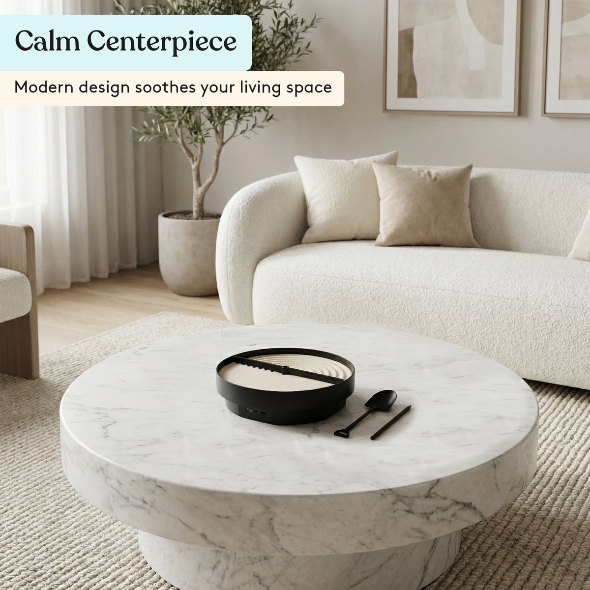 Zen garden sand spinner in a living room