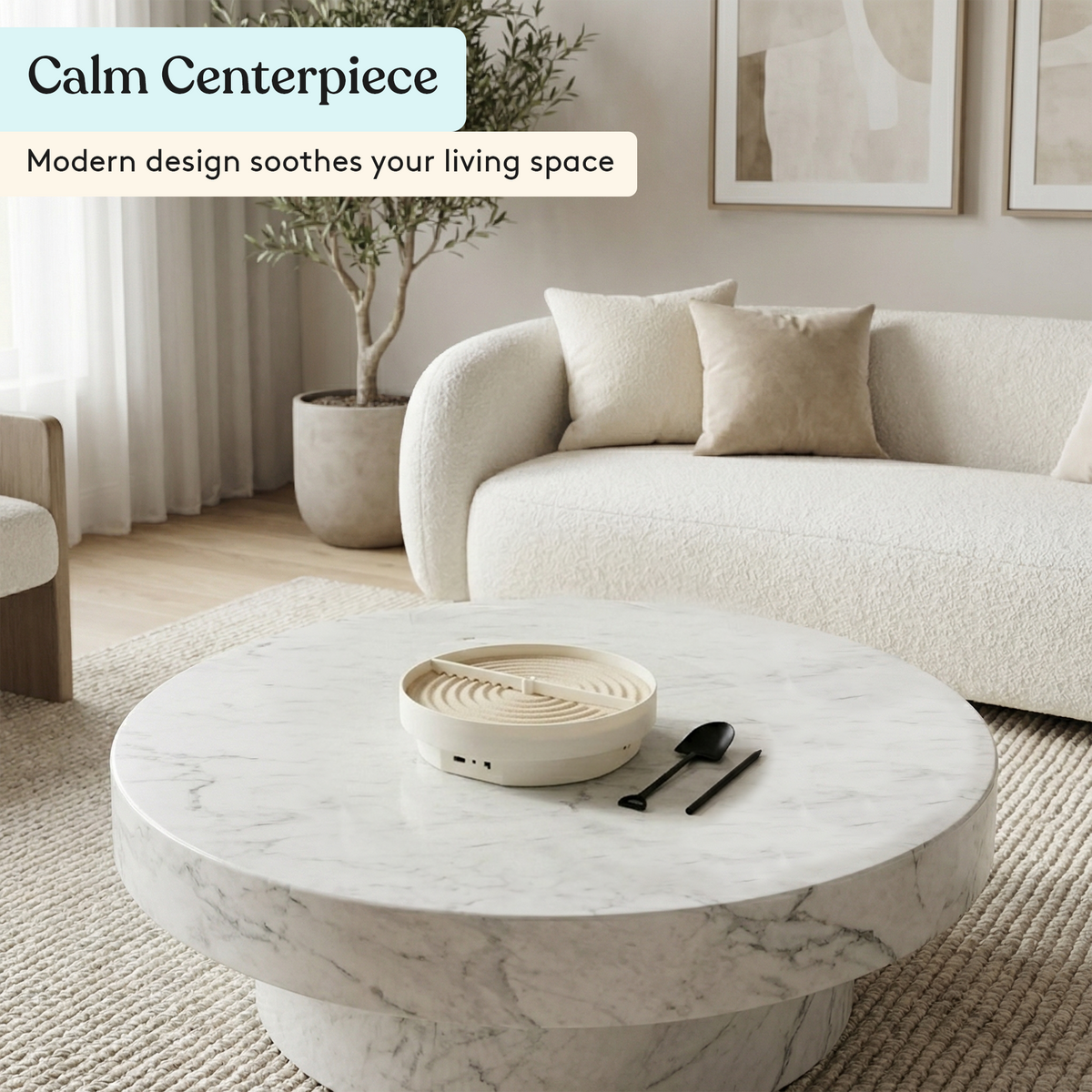 Zen garden sand spinner in a living room, view 16