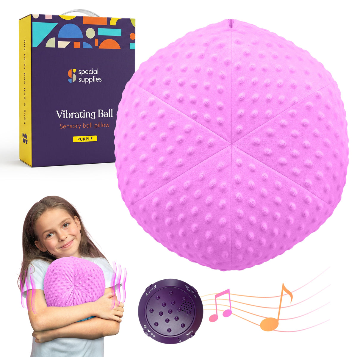 Vibrating sensory ball pillow in purple