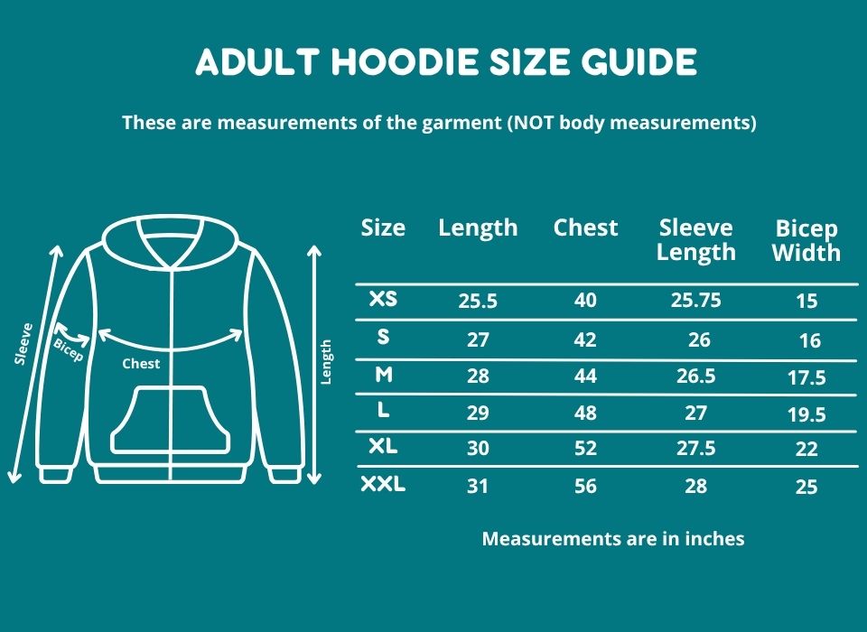 Adult QuietSense sound reducing hoodie size chart, view 21