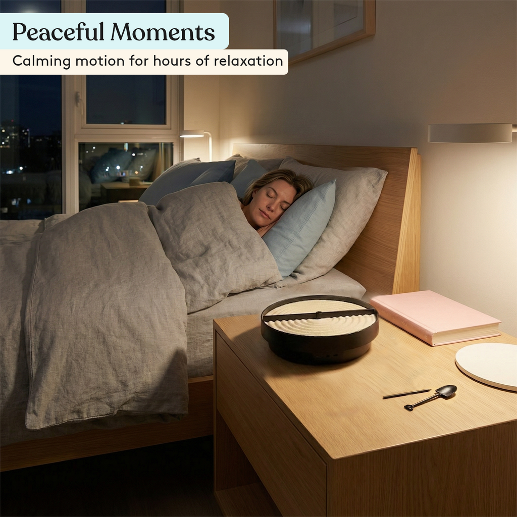 Zen garden sand spinner at bedtime