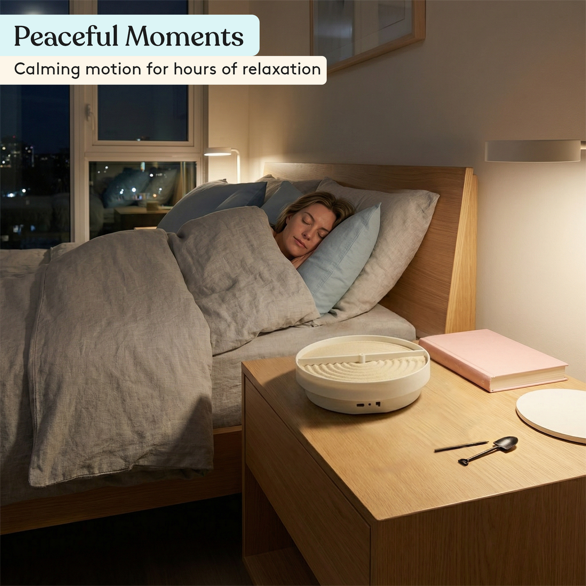Zen garden sand spinner at bedtime, view 17