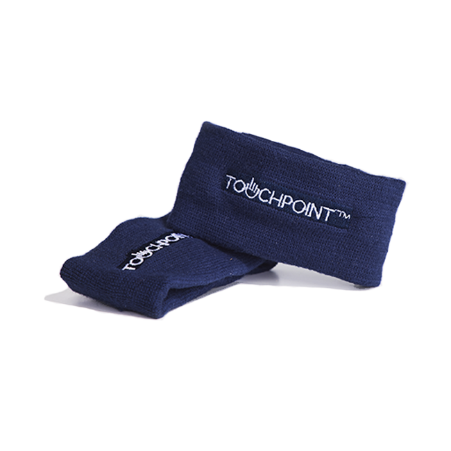 TouchPoints zippered sweatbands, a pair of navy wristbands that hold TouchPoints devices