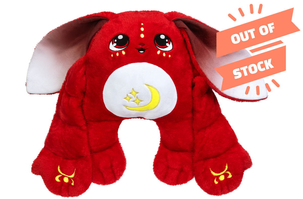 Rooster, a red 5lb weighted Moon Pal plush