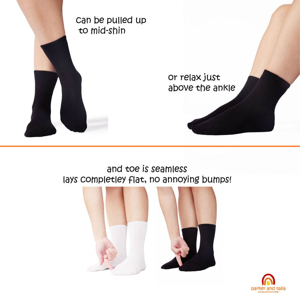 SmoothToe sensory crew socks features graphic