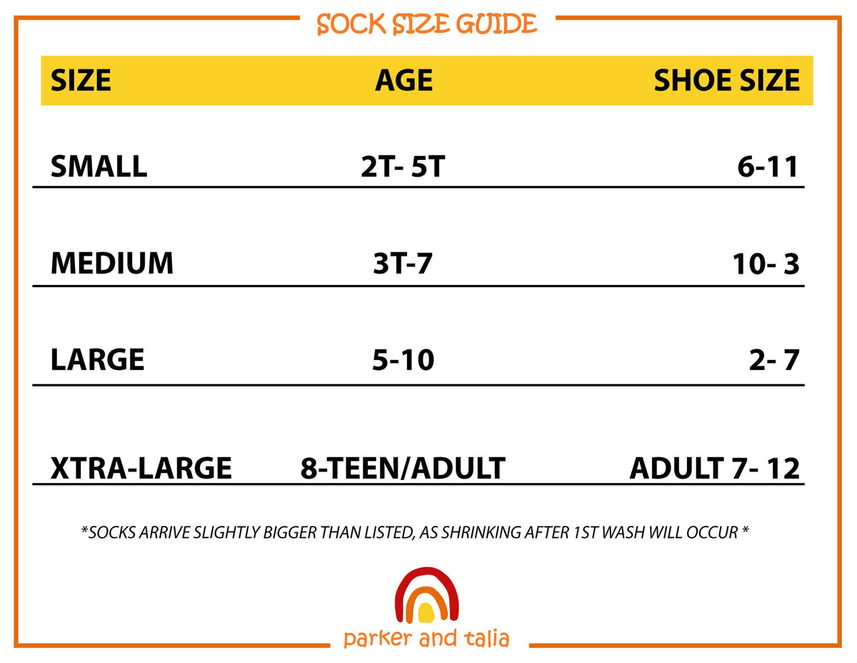 SmoothToe sensory socks size guide